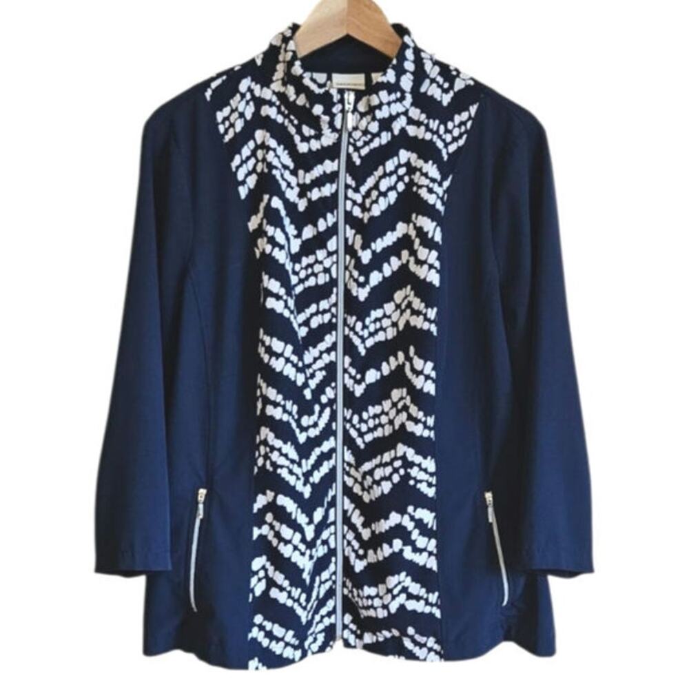 Chico's Zenergy Neema Print Block Jacket Navy White Women's Size 2 (Large)
